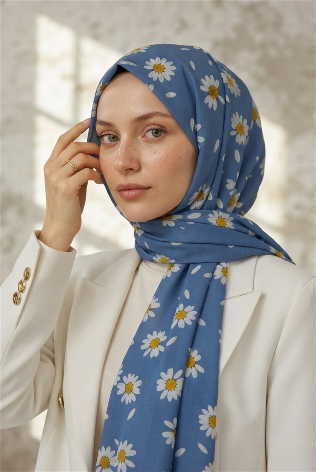 KREP PAPATYA DESENLİ BEBE MAVİSİ RENKLİ 75X195 KIRIŞMAZ ŞAL