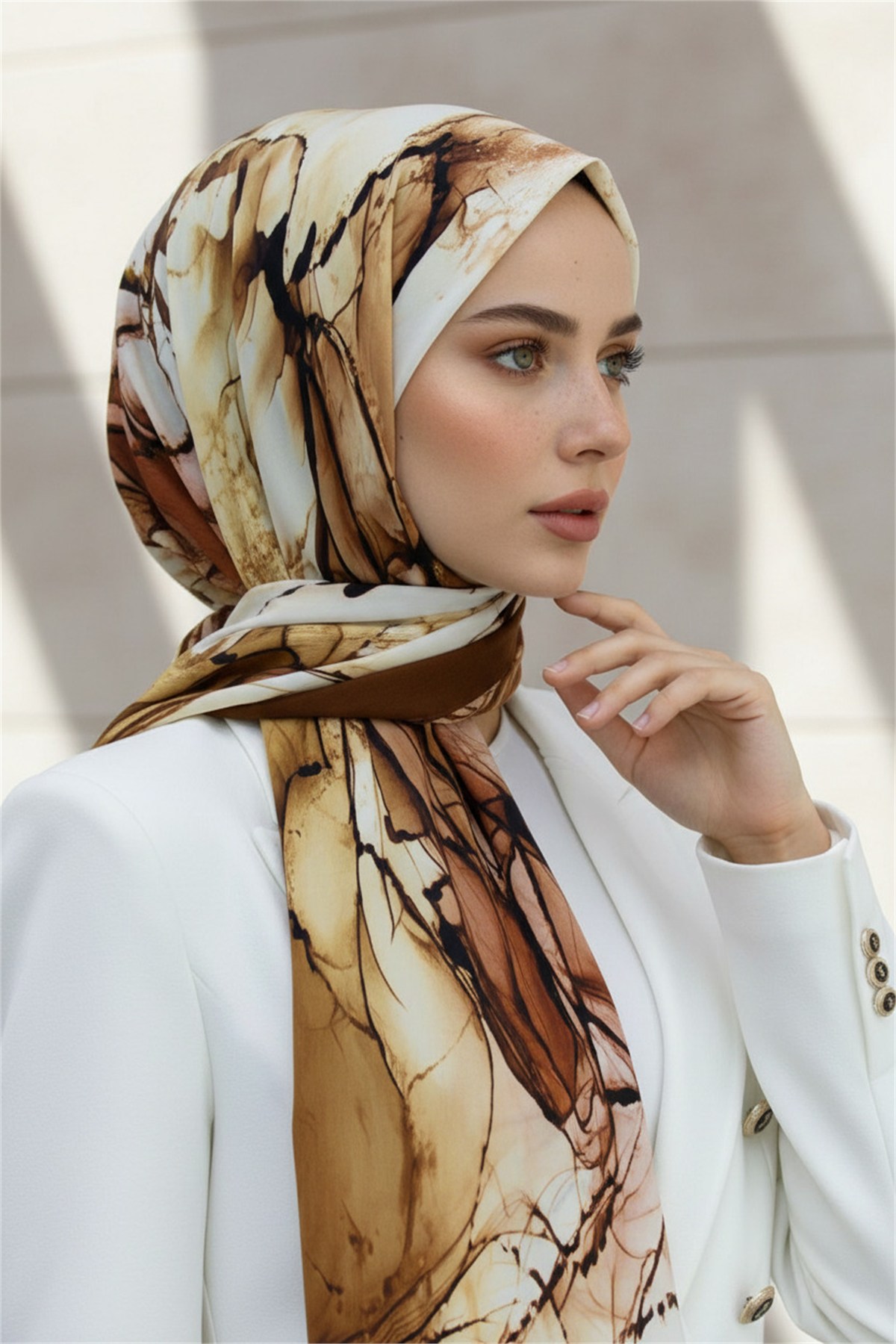 KREP BATİK DESENLİ HARDAL RENKLİ 75X195 KIRIŞMAZ ŞAL