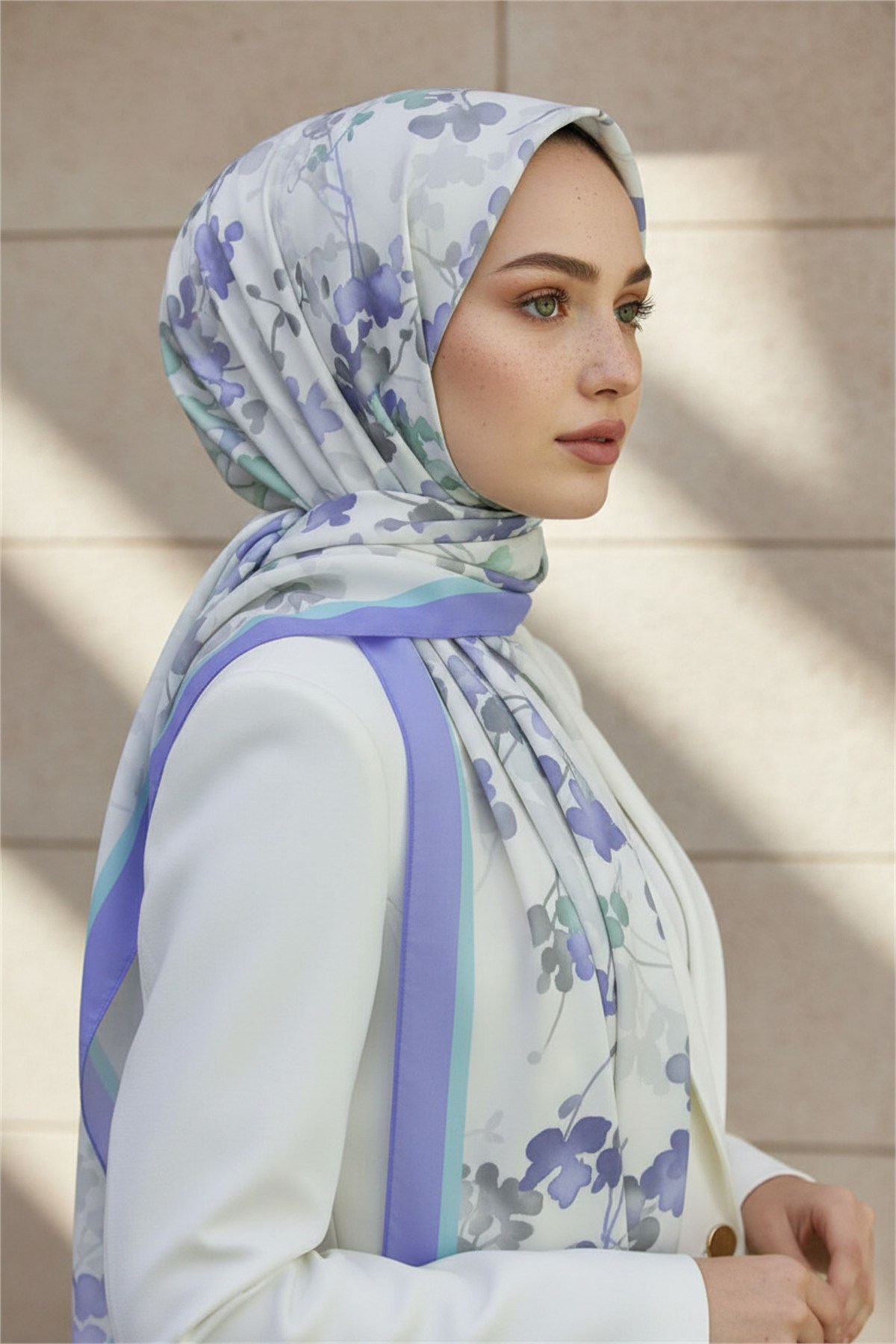 KREP ÇİÇEK DESENLİ BEBE MAVİSİ RENKLİ 75X195 KIRIŞMAZ ŞAL