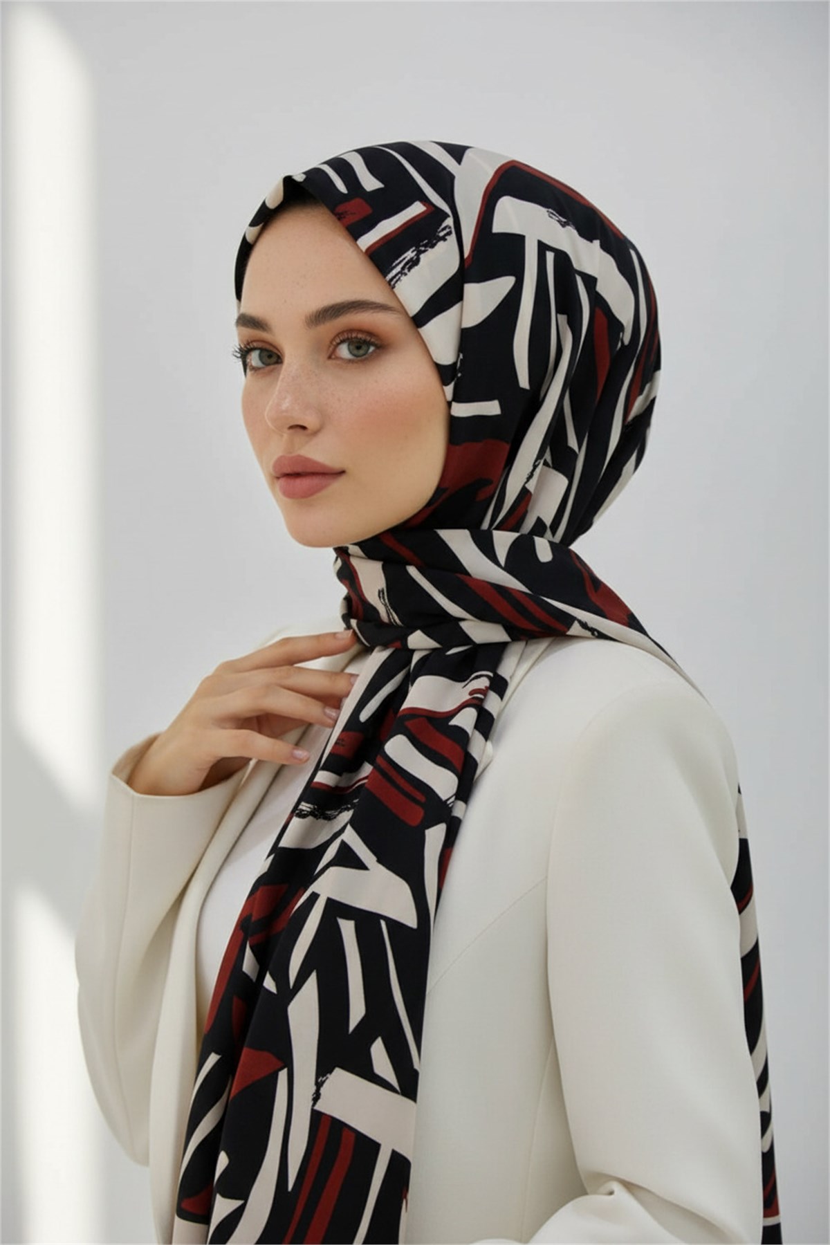 KREP ÇİZGİ DESENLİ BORDO RENKLİ 75X195 KIRIŞMAZ ŞAL