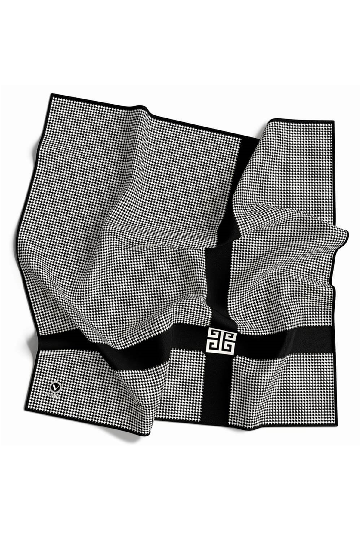 Twill Kazayaklı Şerit Desenli Siyah Renkli 90x90 Eşarp (İpek İçermez) Dikim Şekli : El Dikişi