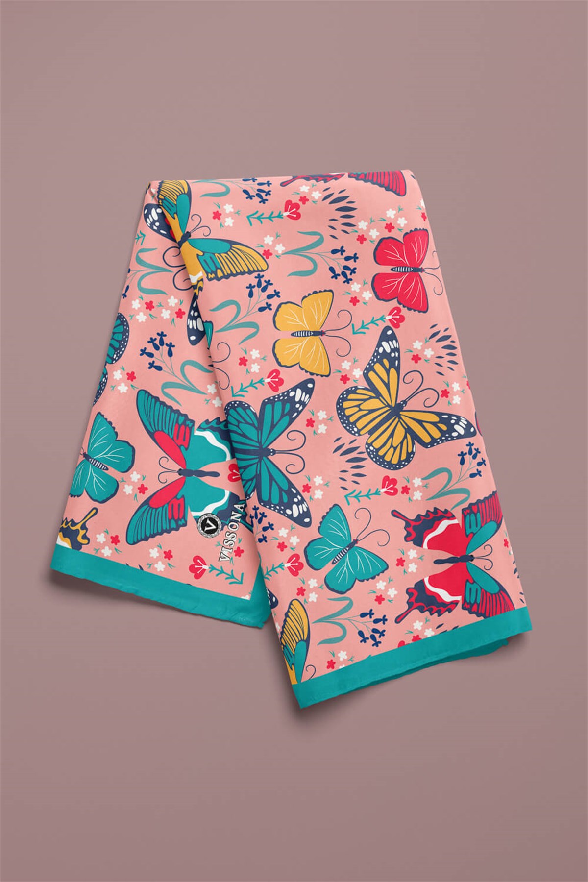 %100 İpek Kelebek Desenli Kadın Bandana