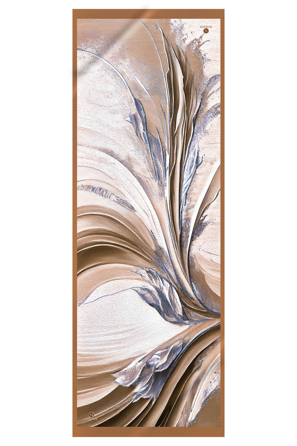 KREP ŞAL EFEKTLİ VE SOYUT DESENLİ TABA RENKLİ 70X190 KIRIŞMAZ ŞAL İTAYLYAN DİKİŞLİ