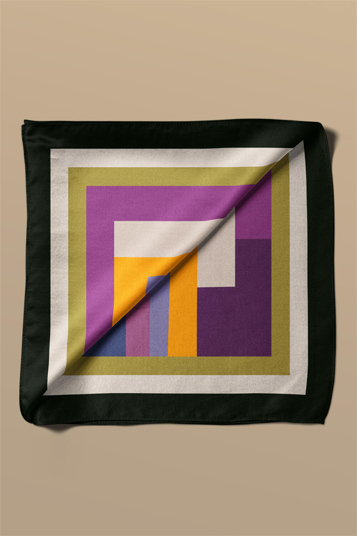 E7 Kadın Mor Krem Çizgi Desenli 50x50 Bandana HYL DG01481-22