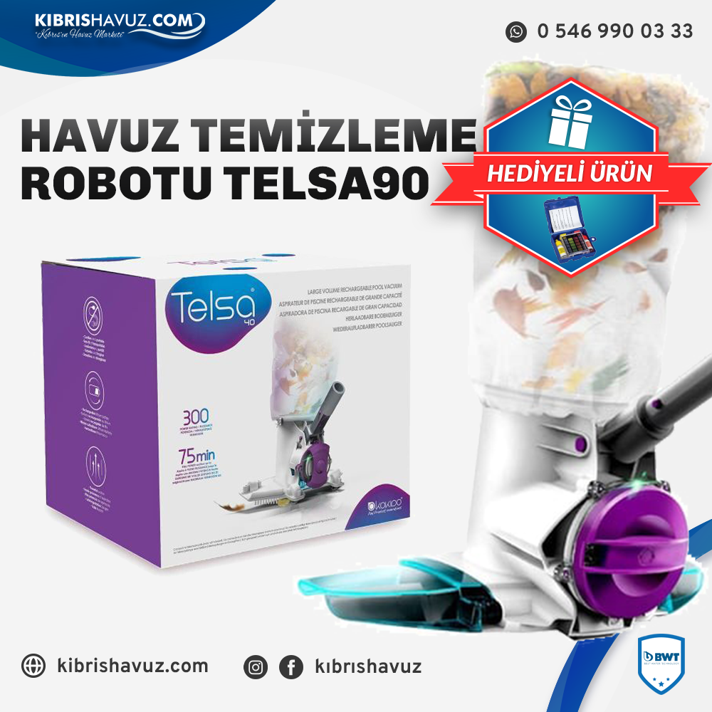 Telsa 90 Şarjlı Havuz Temizleme Robotu + Test Kit Hediyeli | Bwt Havuz Robotu | Telsa 90 Şarjlı Havuz Temizleme Robotu +Test Kit Hediyeli | kibrishavuz.com - Kıbrıs Havuz Kurulumu, Malzemeleri & Ekipmanları | Cyprus Pool Installation, Materials and Equipment