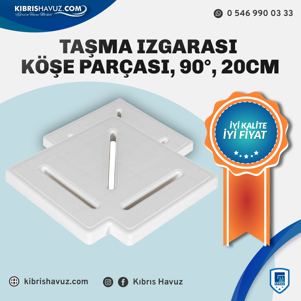 Taşma Izgarası Köşe Parçası, 90°, 20cm | Kenar Izgaraları &  Savaklar | 