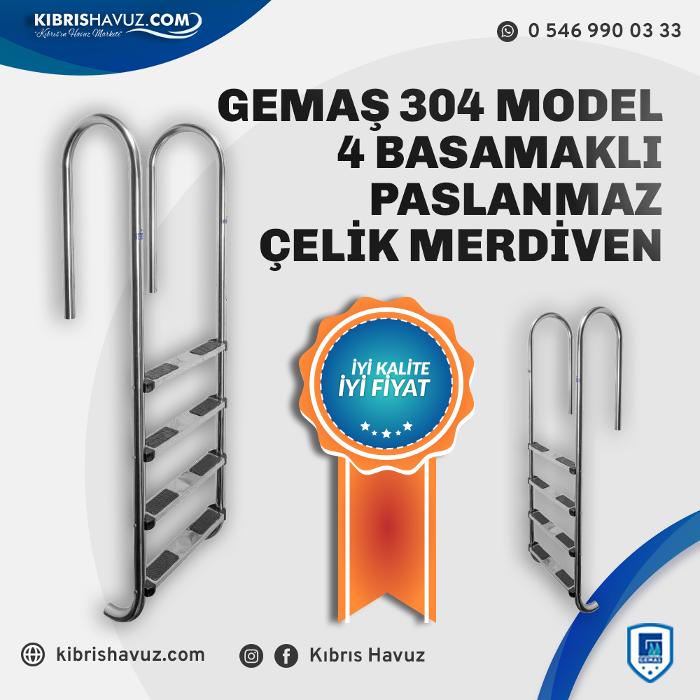 Gemaş Paslanmaz Çelik 4 Basamaklı Merdiven | Havuz Merdivenleri | Gemaş Paslanmaz Çelik 4 Basamaklı Merdiven