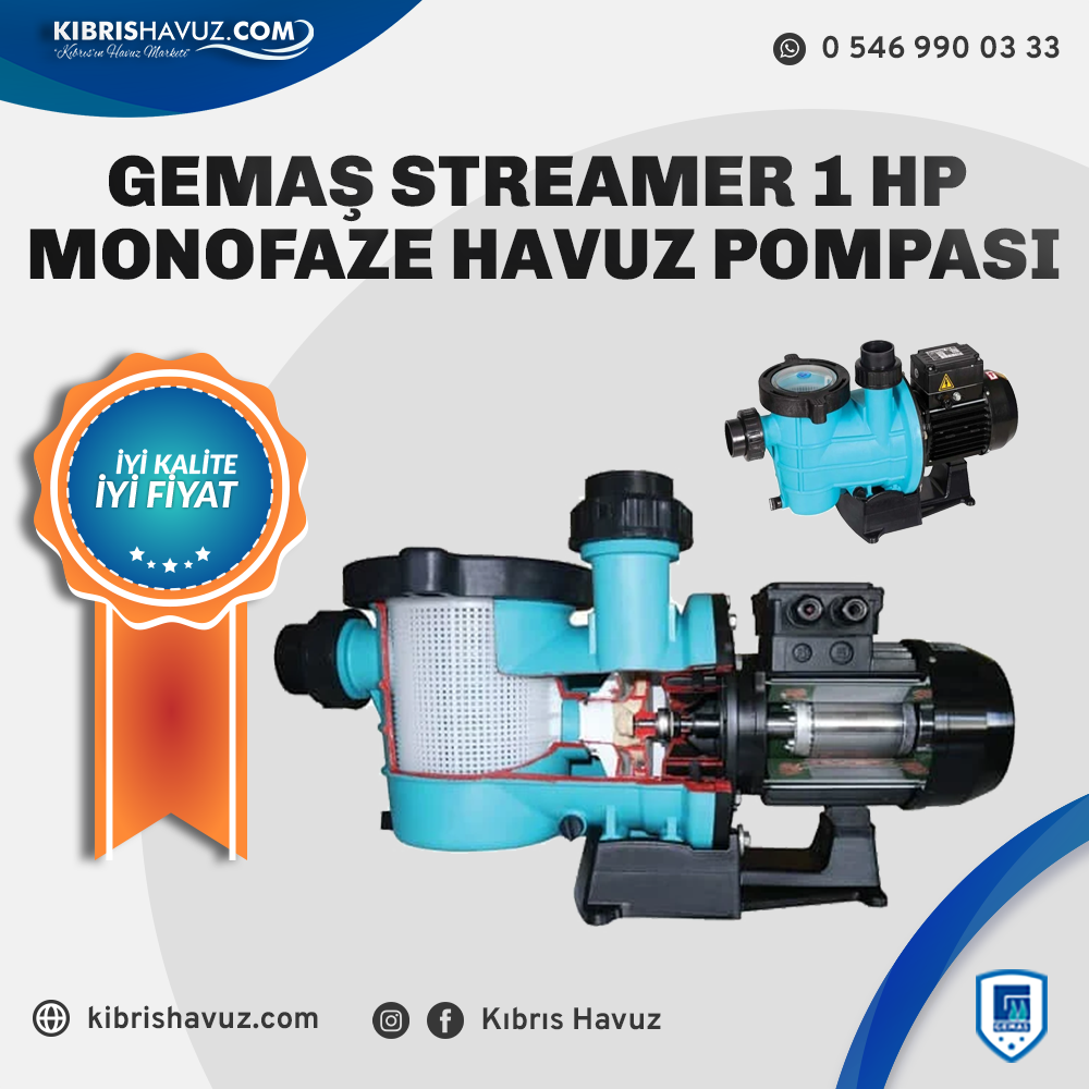 Gemaş Streamer 1 HP Monofaze Havuz Pompası | Havuz Pompaları | Gemaş Streamer 1 HP Monofaze Havuz Pompası | kibrishavuz.com - Kıbrıs Havuz Kurulumu, Malzemeleri & Ekipmanları | Cyprus Pool Installation, Materials and Equipment