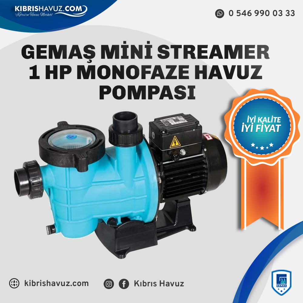 Gemaş Mini Streamer 1 HP Monofaze Havuz Pompası | Havuz Pompaları | Havuz Pompaları | Power Serisi Havuz Pompası / Trifaze | BRT | Havuz.com.tr - Havuz Malzemeleri & Ekipmanları