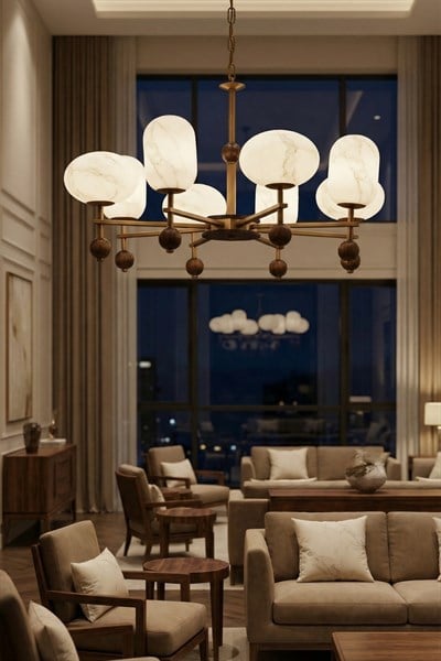 Avonni, 1949 Ailesi Eskitme Kaplama Yemek Masası Avizesi