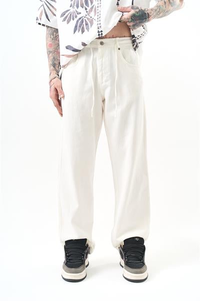 Erkek Parça Boya Baggy Pantolon Ekru
