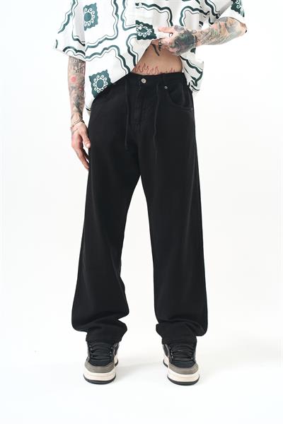 Erkek Parça Boya Baggy Pantolon Siyah