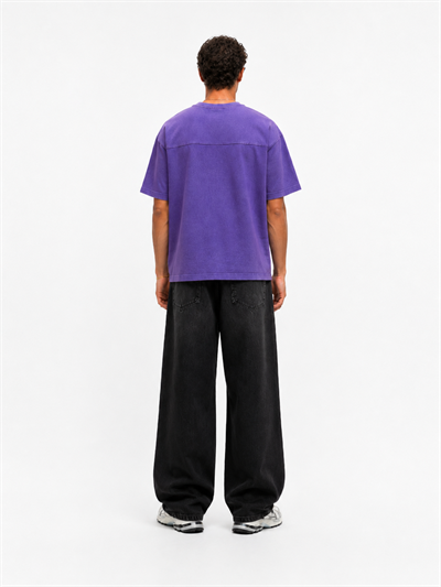Erkek 22 Nakışlı Yıkamalı Oversize T-Shirt Mor
