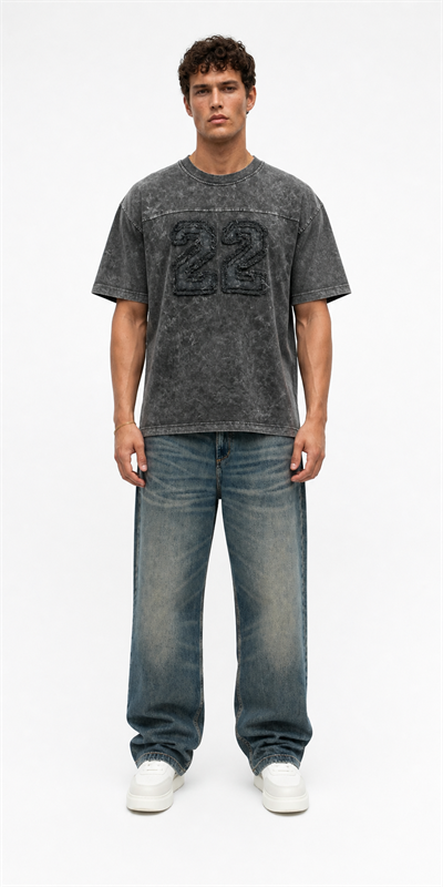 Erkek 22 Nakışlı Yıkamalı Oversize T-Shirt Siyah