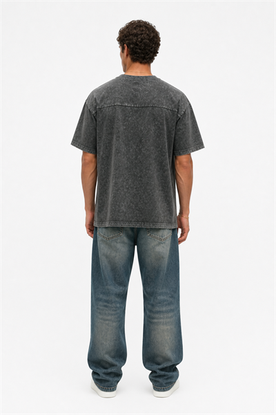 Erkek 22 Nakışlı Yıkamalı Oversize T-Shirt Siyah