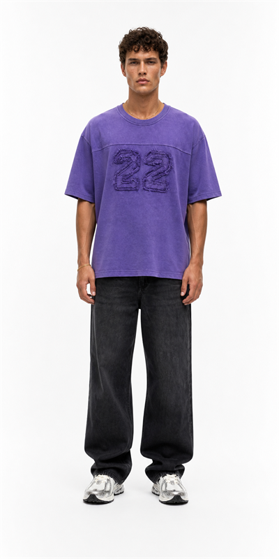 Erkek 22 Nakışlı Yıkamalı Oversize T-Shirt Mor