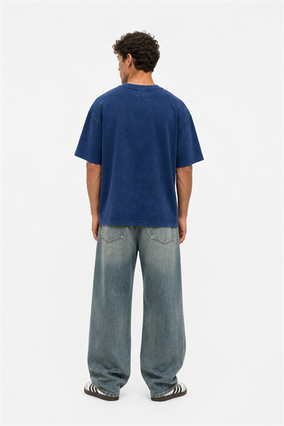 Erkek 22 Nakışlı Yıkamalı Oversize T-Shirt Lacivert