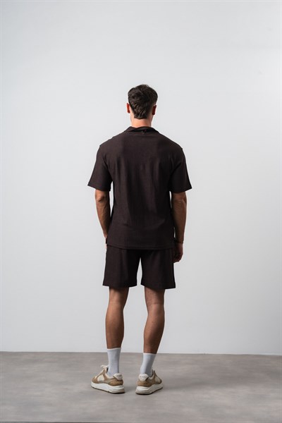 Erkek 242 Nakışlı Regular Fit T-Shirt Şort Takım Kahve