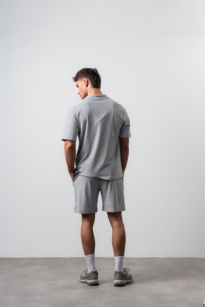 Erkek 242 Nakışlı Regular Fit T-Shirt Şort Takım Gri