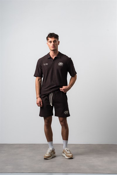 Erkek 242 Nakışlı Regular Fit T-Shirt Şort Takım Kahve