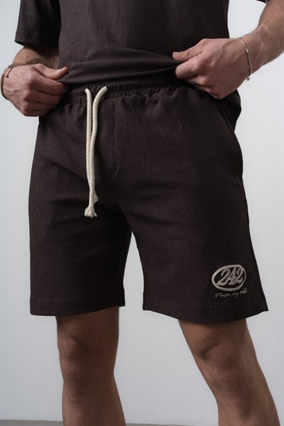 Erkek 242 Nakışlı Regular Fit T-Shirt Şort Takım Kahve