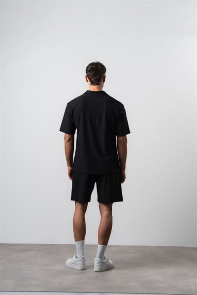 Erkek 242 Nakışlı Regular Fit T-Shirt Şort Takım Siyah