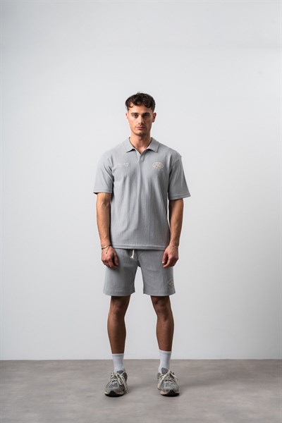 Erkek 242 Nakışlı Regular Fit T-Shirt Şort Takım Gri