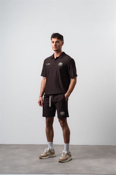 Erkek 242 Nakışlı Regular Fit T-Shirt Şort Takım Kahve