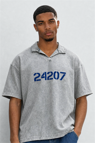 Erkek 24207 Baskılı Yıkamalı Oversize T-Shirt Gri