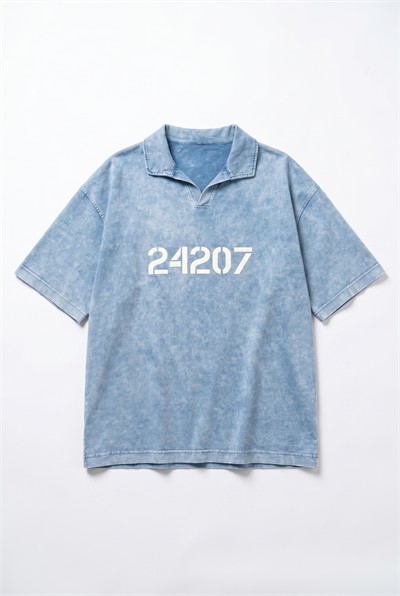 Erkek 24207 Baskılı Yıkamalı Oversize T-Shirt Mavi