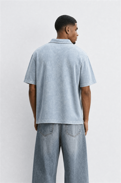 Erkek 24207 Baskılı Yıkamalı Oversize T-Shirt Mavi