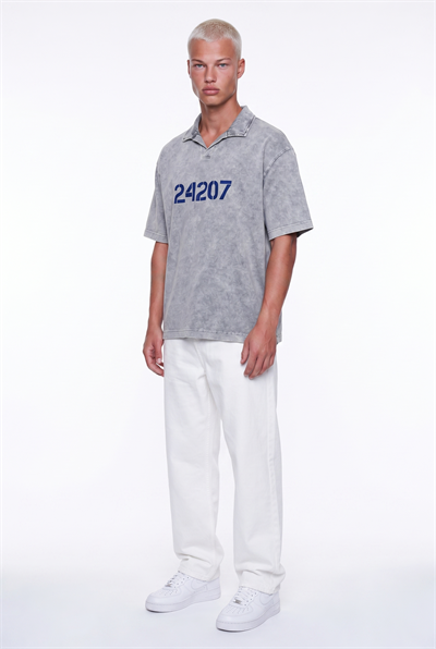 Erkek 24207 Baskılı Yıkamalı Oversize T-Shirt Gri