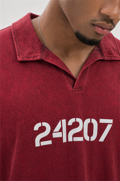 Erkek 24207 Baskılı Yıkamalı Oversize T-Shirt Bordo
