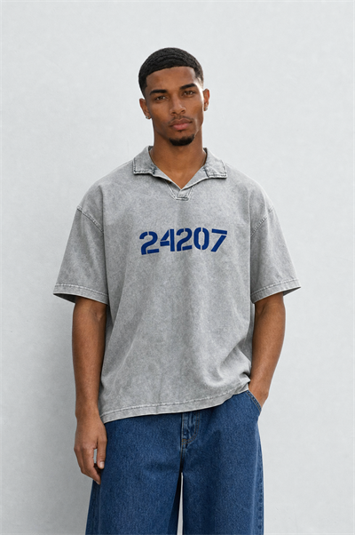 Erkek 24207 Baskılı Yıkamalı Oversize T-Shirt Gri