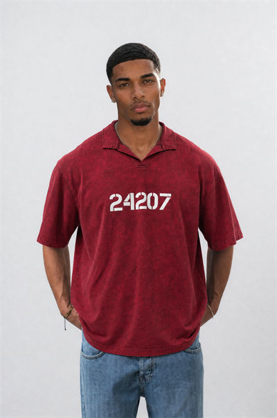 Erkek 24207 Baskılı Yıkamalı Oversize T-Shirt Bordo