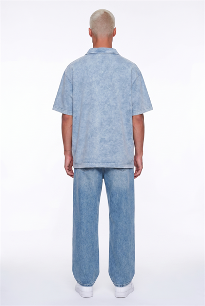 Erkek 24207 Baskılı Yıkamalı Oversize T-Shirt Mavi