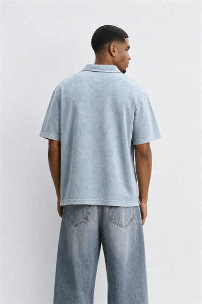 Erkek 24207 Baskılı Yıkamalı Oversize T-Shirt Mavi