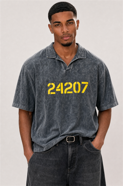 Erkek 24207 Baskılı Yıkamalı Oversize T-Shirt Siyah