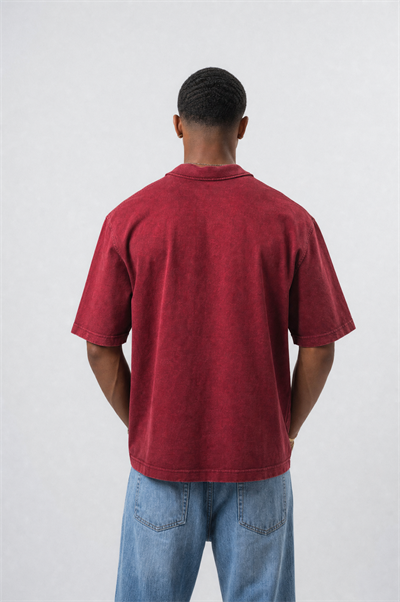 Erkek 24207 Baskılı Yıkamalı Oversize T-Shirt Bordo