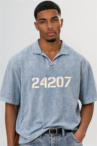 Erkek 24207 Baskılı Yıkamalı Oversize T-Shirt Mavi