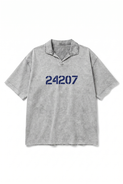 Erkek 24207 Baskılı Yıkamalı Oversize T-Shirt Gri