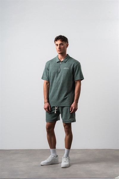Erkek 2FLYY Yazılı Yarım Fermuarlı Regular Fit T-Shirt Şort Takım Nefti