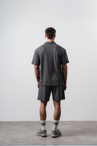 Erkek 2FLYY Yazılı Yarım Fermuarlı Regular Fit T-Shirt Şort Takım Siyah