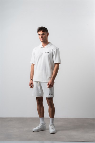 Erkek 2FLYY Yazılı Yarım Fermuarlı Regular Fit T-Shirt Şort Takım Ekru