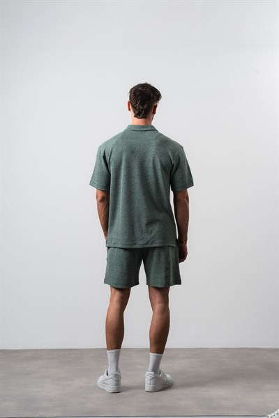 Erkek 2FLYY Yazılı Yarım Fermuarlı Regular Fit T-Shirt Şort Takım Nefti