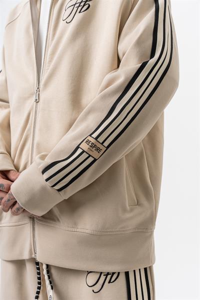Erkek 3lü Şerit Detaylı Dik Yaka Doubleface Zip Oversize Sweatshirt Bej