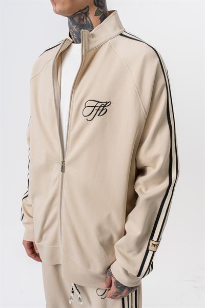 Erkek 3lü Şerit Detaylı Dik Yaka Doubleface Zip Oversize Sweatshirt Bej