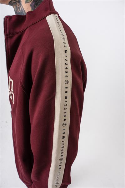 Erkek 7 Şerit Detaylı Dik Yaka Doubleface Zip Oversize Sweatshirt Bordo