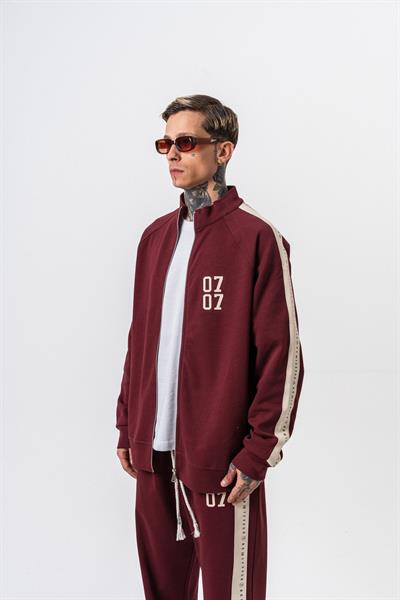 Erkek 7 Şerit Detaylı Dik Yaka Doubleface Zip Oversize Sweatshirt Bordo