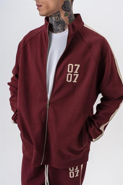Erkek 7 Şerit Detaylı Dik Yaka Doubleface Zip Oversize Sweatshirt Bordo